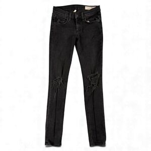 Rag & Bone Jeans Womens 25 Black Skinny Distressed Holes Mid Rise Stretch‎ Denim